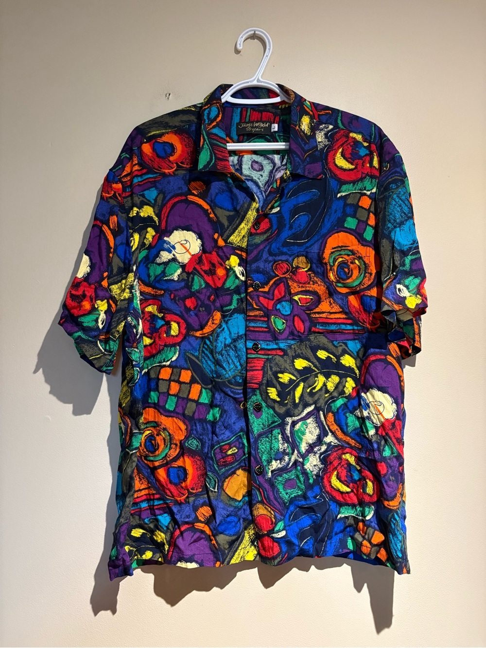 Jams World Retro Multicolour Vibrant Button Down Short Sleeve Shirt Size Large